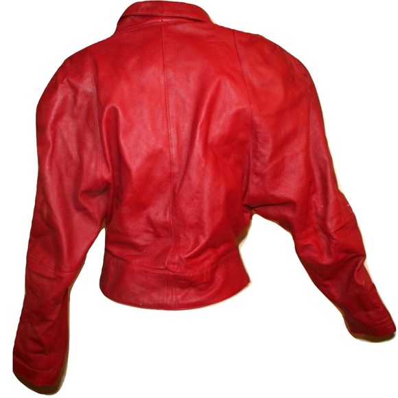 1980s Red Leather Cropped Vintage Jacket - Picture 2 of 8